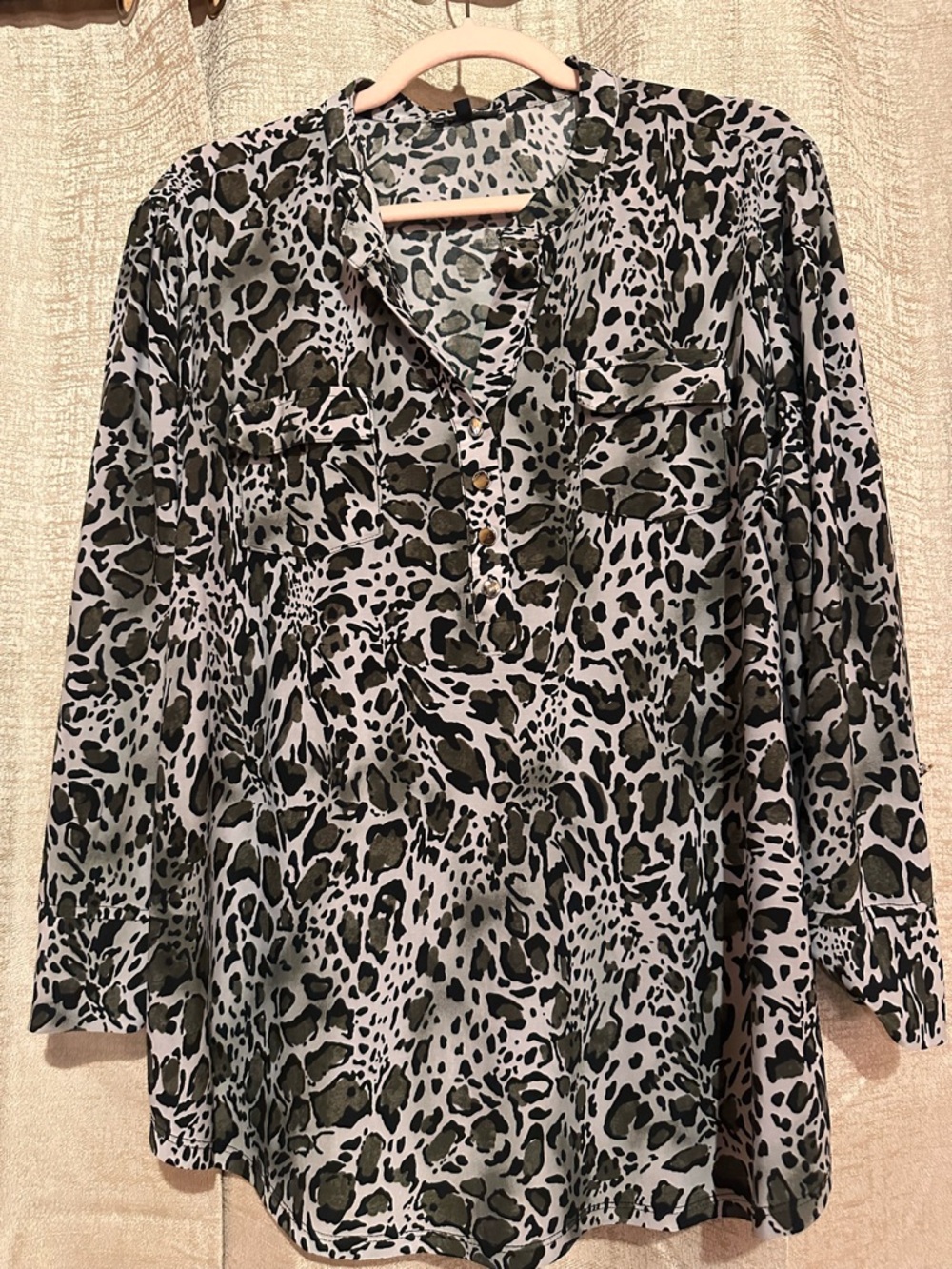 Ava & Grace Olive and Black Animal Print Tunic Blouse